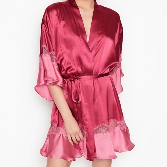 2 Piece Matching Set: XS/S Robe + Small Cami and Short Set PJ Ruffle Satin Lace - Picture 6 of 12